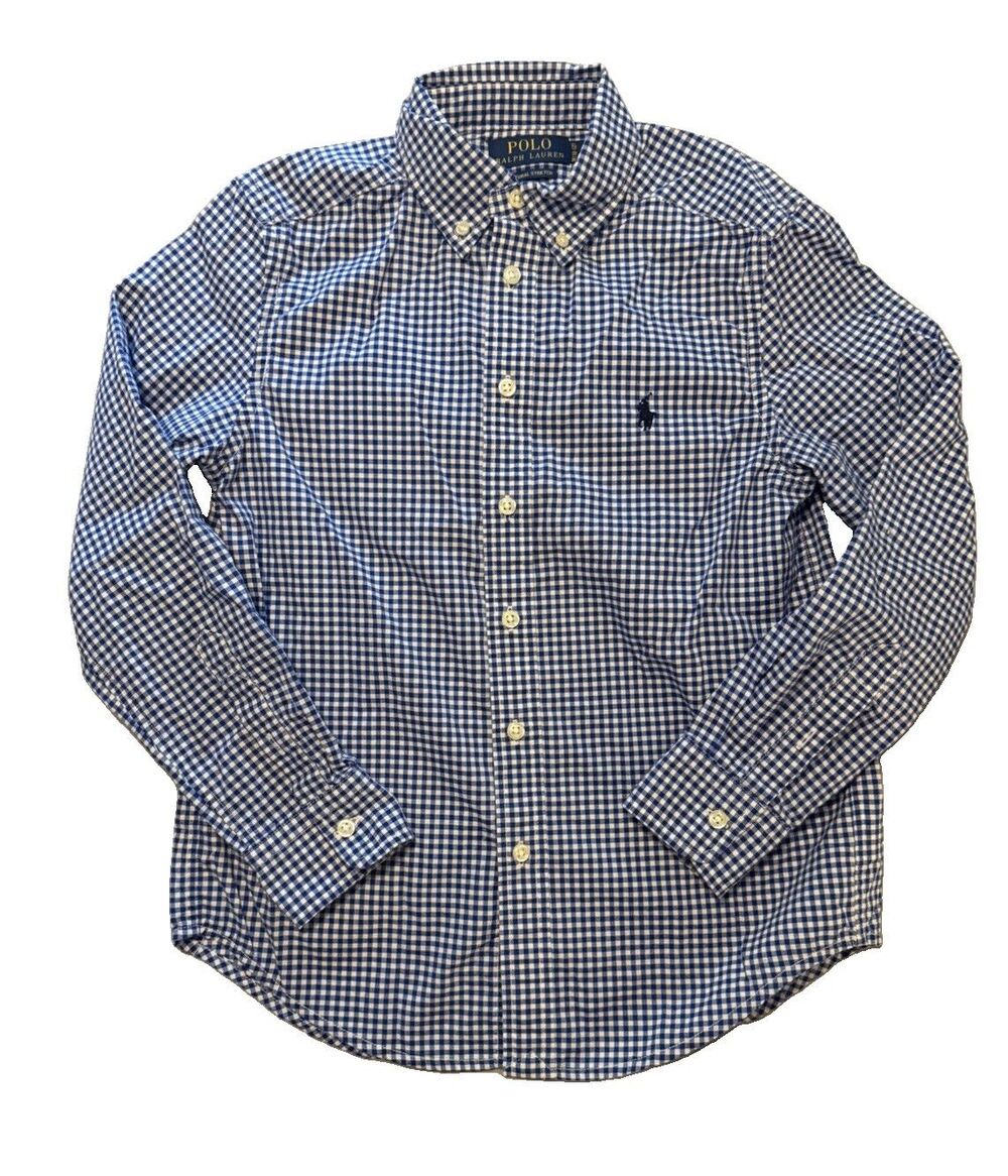 Polo Ralph Lauren Boys Blue Gingham Check Button Down Shirt M 10-12